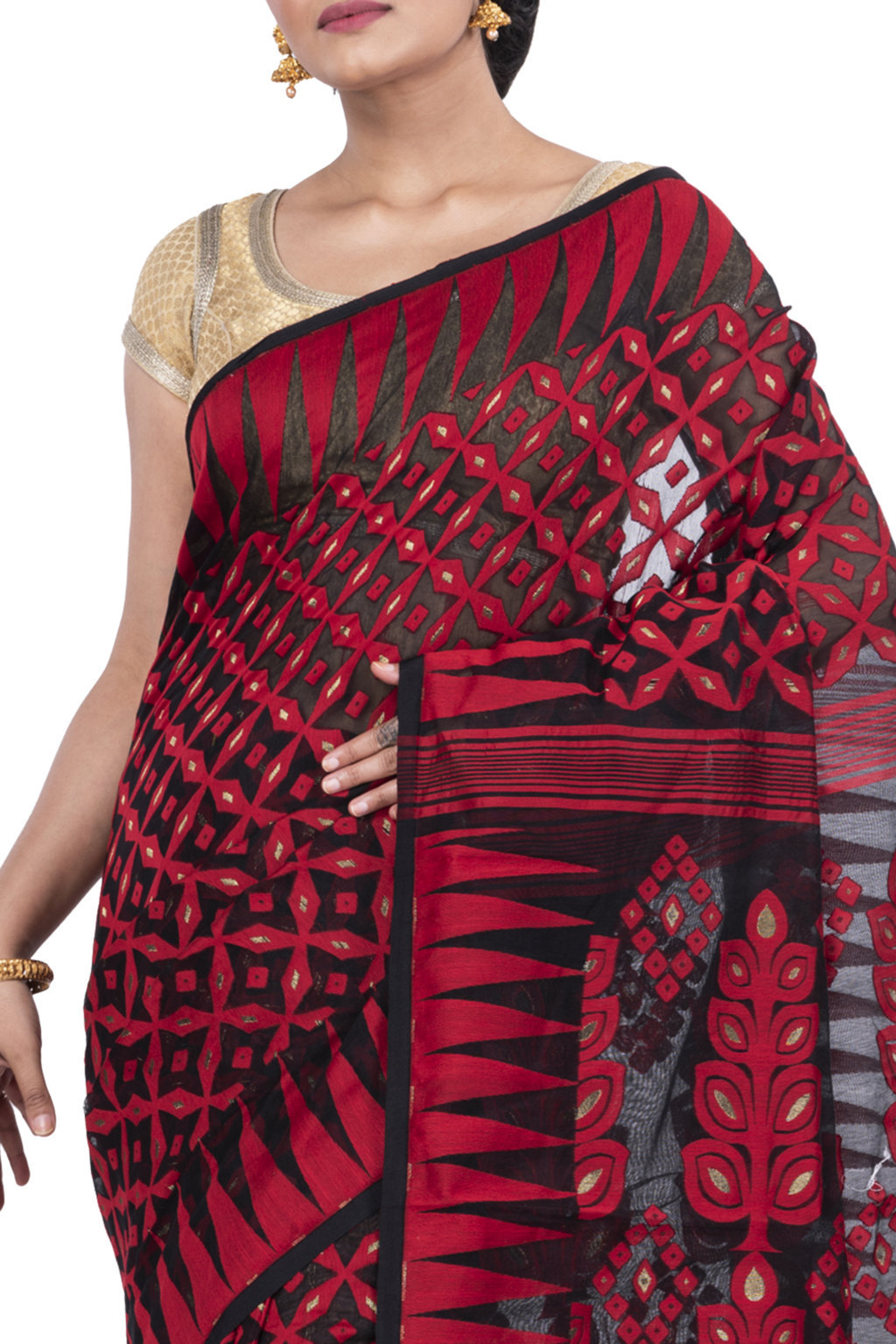 Marun Pure Cotton Minakari_Jmdni Jamdani Saree (692)